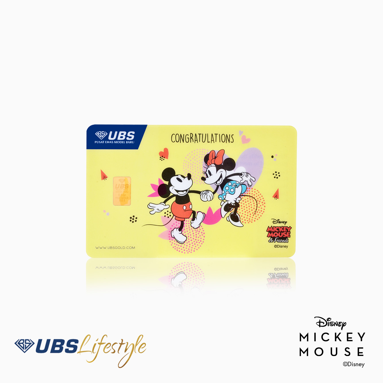 UBS Logam Mulia Disney Mickey & Minnie Mouse Congratulations 0.5 Gr