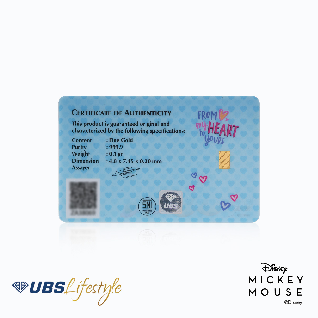 UBS Logam Mulia Disney Mickey & Minnie Mouse Valentine 0.1 Gr