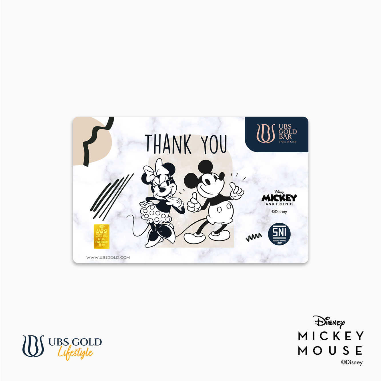 UBS Logam Mulia Disney Mickey & Minnie Mouse Thank You 0.1 Gr