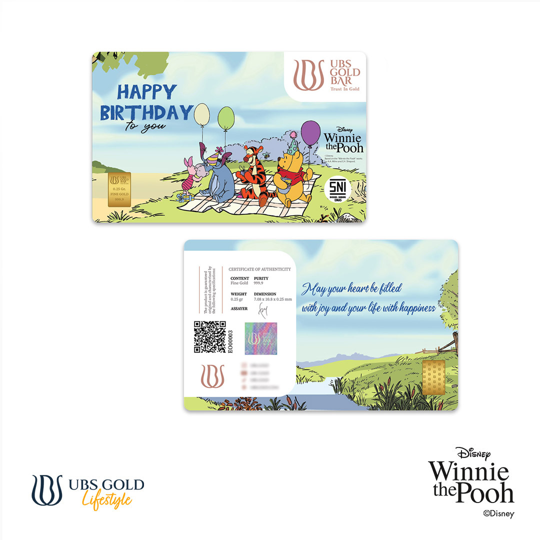 UBS Logam Mulia Disney Winnie The Pooh Happy Birthday 0.25 Gram