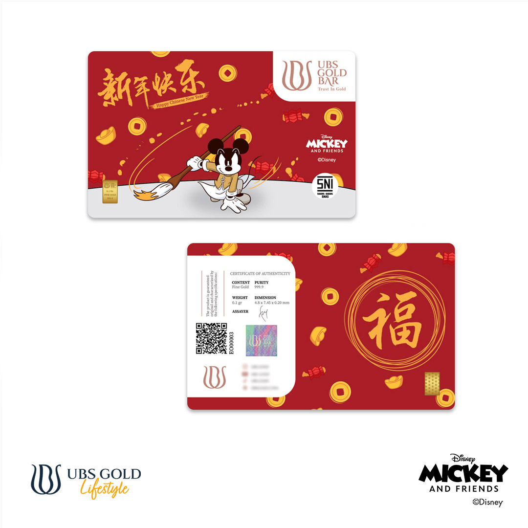 UBS Gold Logam Mulia Disney Mickey Mouse Chinese New Year Imlek 0.1 Gr