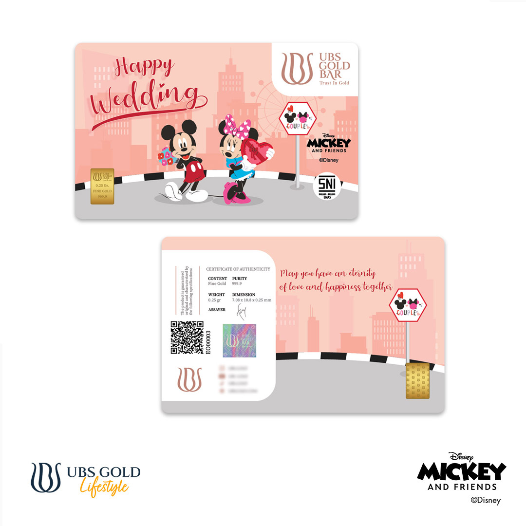 UBS Logam Mulia Disney Mickey & Minnie Mouse Happy Wedding 0.25 Gr