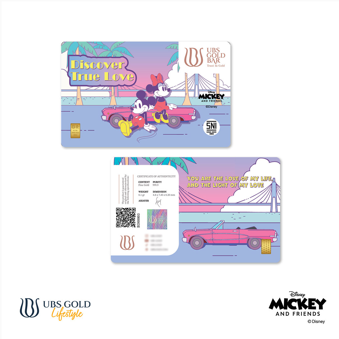 UBS Gold Logam Mulia Disney Mickey Minnie Mouse True Love 0.1 Gr