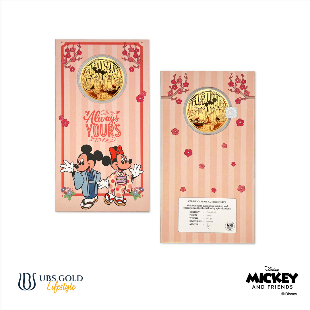 UBS Gold Angpao Disney Mickey Minnie Mouse Always Yours 0.2 Gr