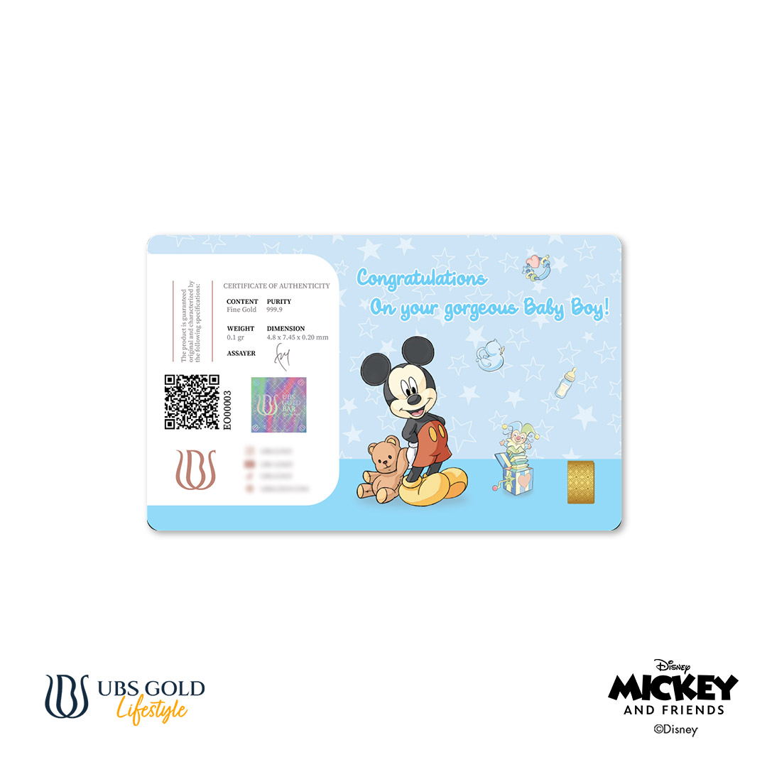 UBS Gold Logam Mulia Disney Mickey Mouse New Born Baby Boy 0.1 Gr