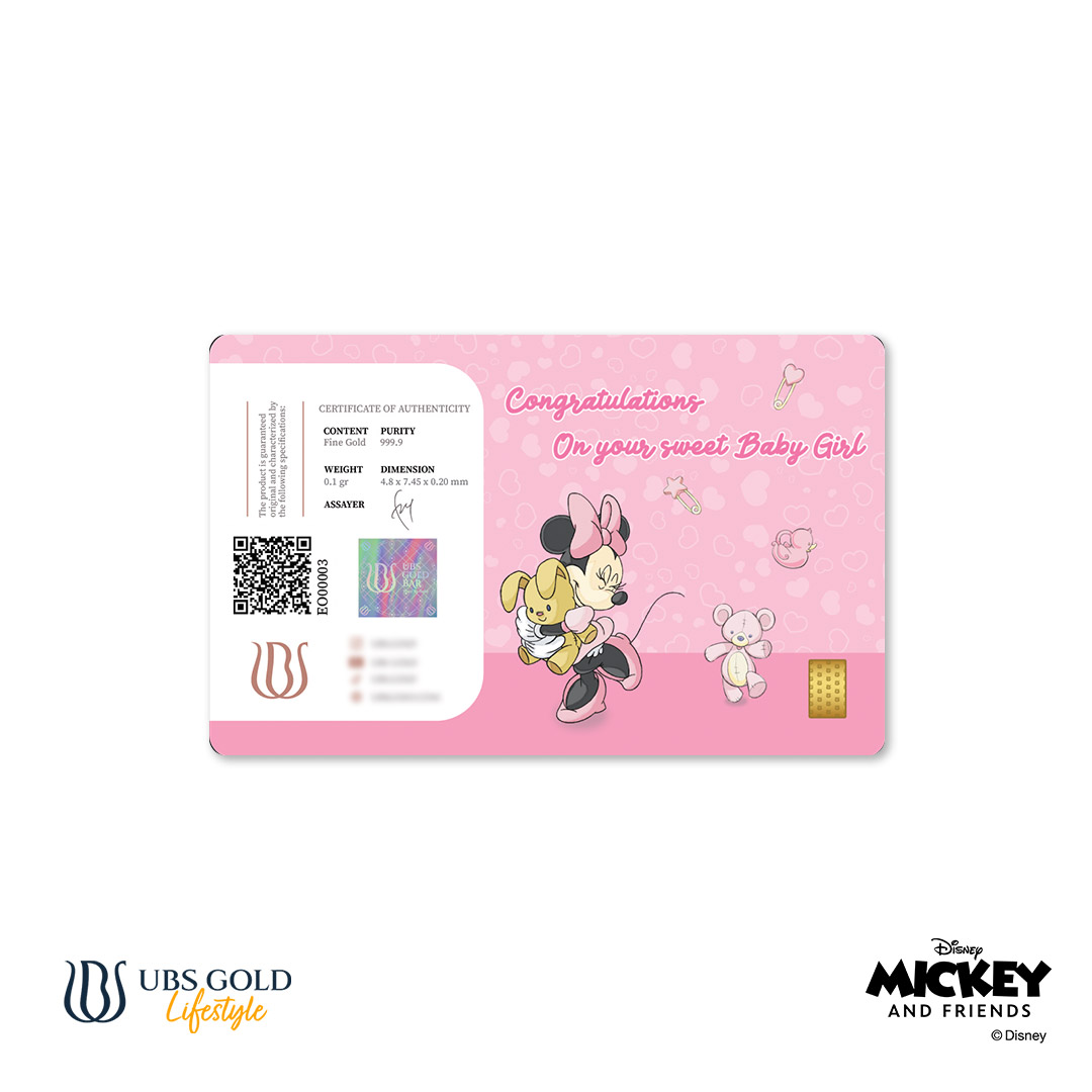 UBS Gold Logam Mulia Disney Minnie Mouse New Born Baby Girl 0.1 Gr