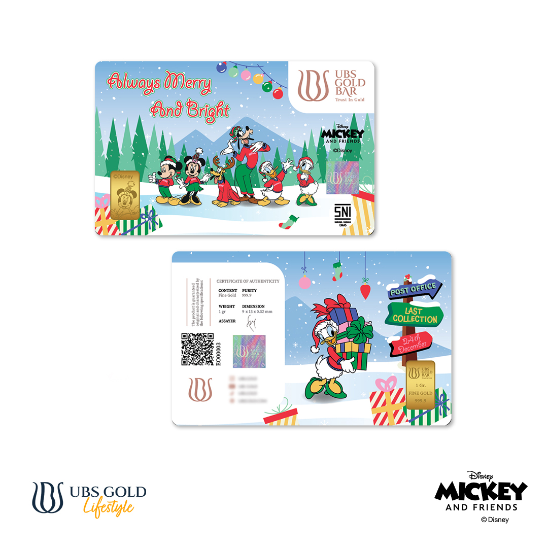 UBS Gold Logam Mulia Disney Mickey and Friends Christmas 1 Gr