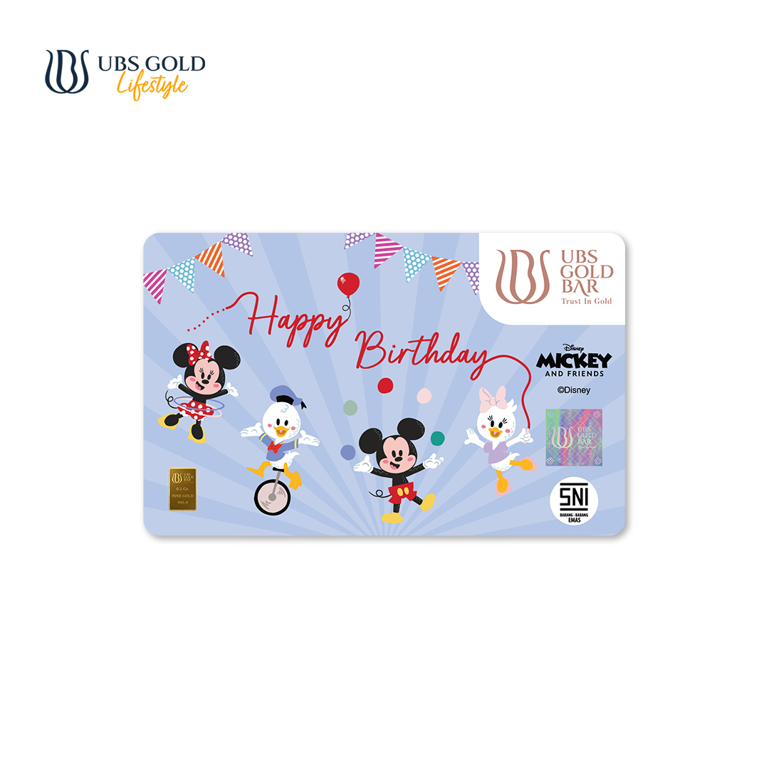 UBS Gold Logam Mulia Disney Mickey Minnie Mouse Happy Birthday (B) 0.1 Gr