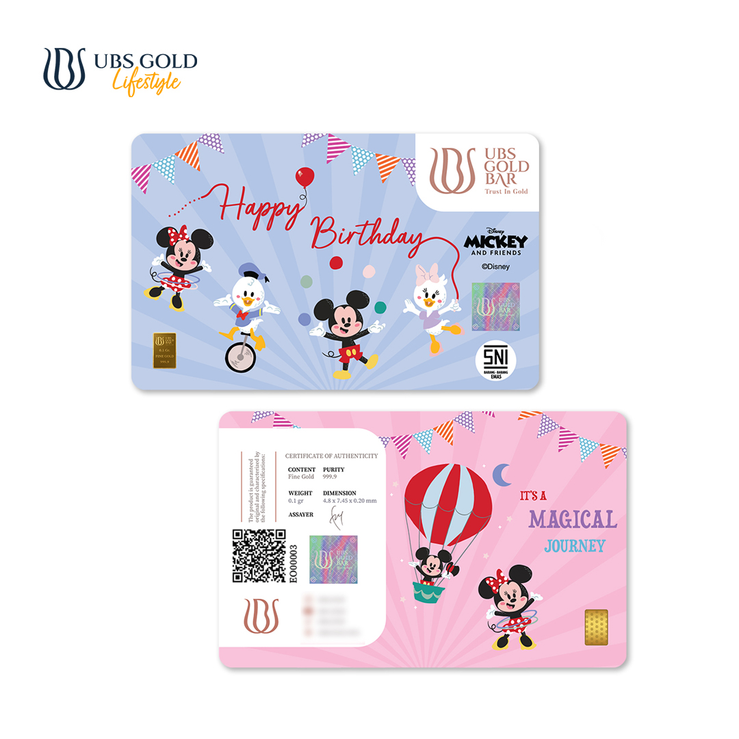 UBS Gold Logam Mulia Disney Mickey Minnie Mouse Happy Birthday (B) 0.1 Gr